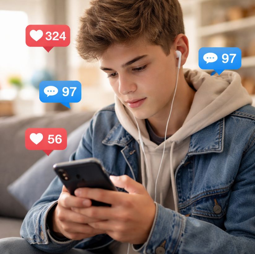 Teenager immersed in digital world